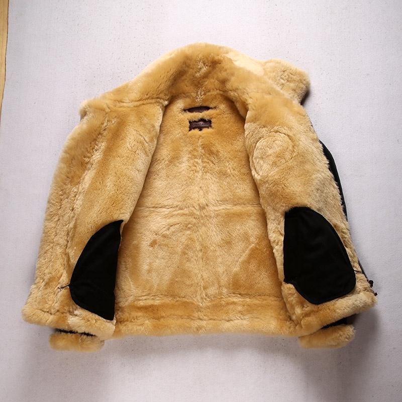 Factory Custom Winter Oil Wax Horse Fur Lapel Air Flying Wings B3 Sheep Fur Men's Bomber Jackets
