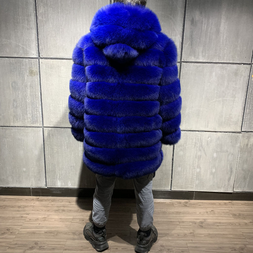 Hooded Real Fox Fur Coats For Men Winter Warm Men Fur Long Coat