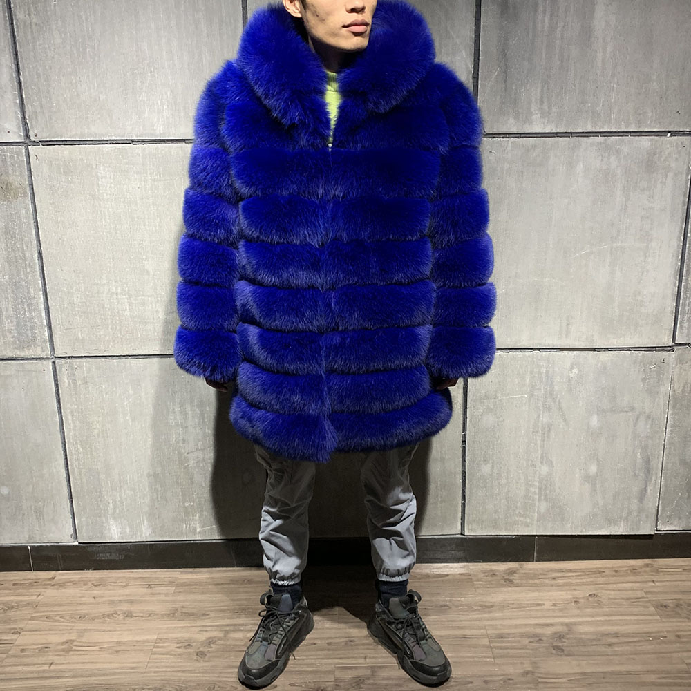 Hooded Real Fox Fur Coats For Men Winter Warm Men Fur Long Coat