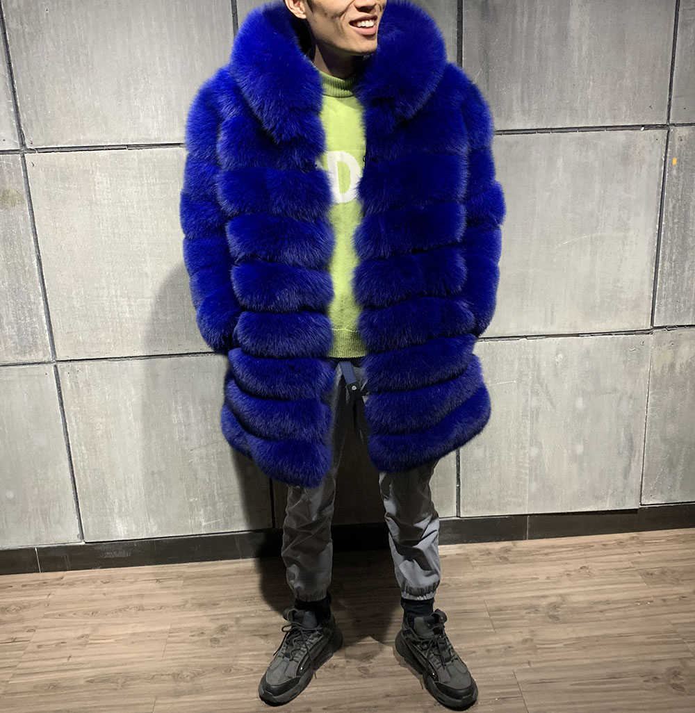 Hooded Real Fox Fur Coats For Men Winter Warm Men Fur Long Coat