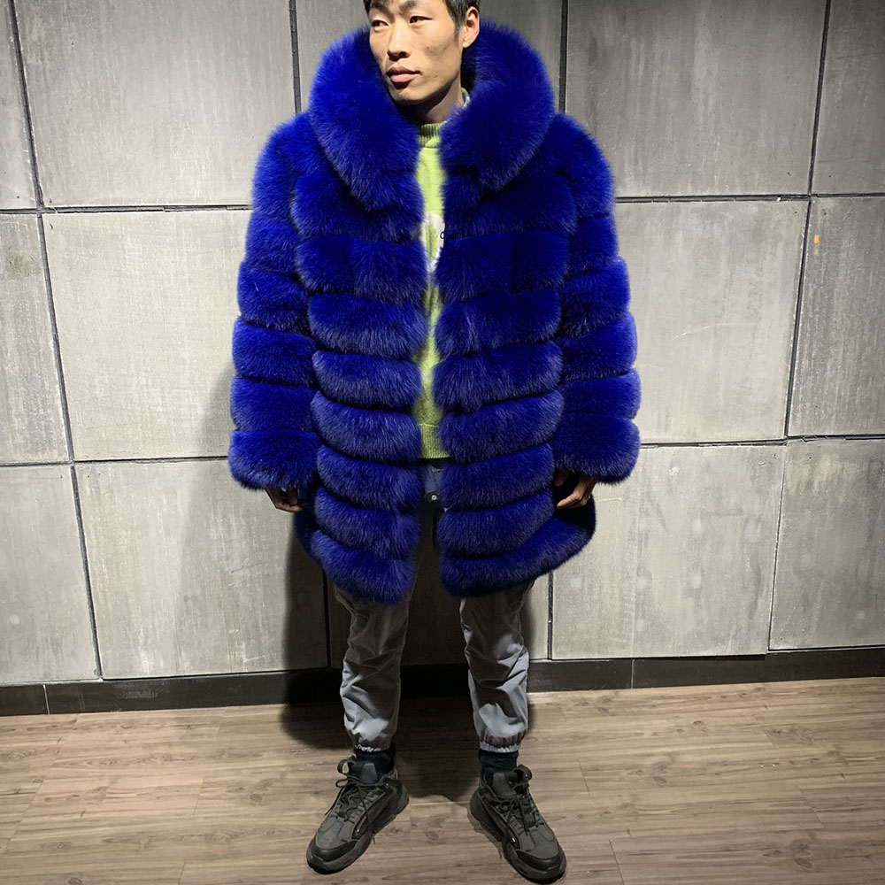 Hooded Real Fox Fur Coats For Men Winter Warm Men Fur Long Coat