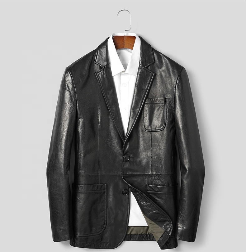 OEM Leather men's blazers leather jacket sheepskin clothes business casual paraffin skin jacket