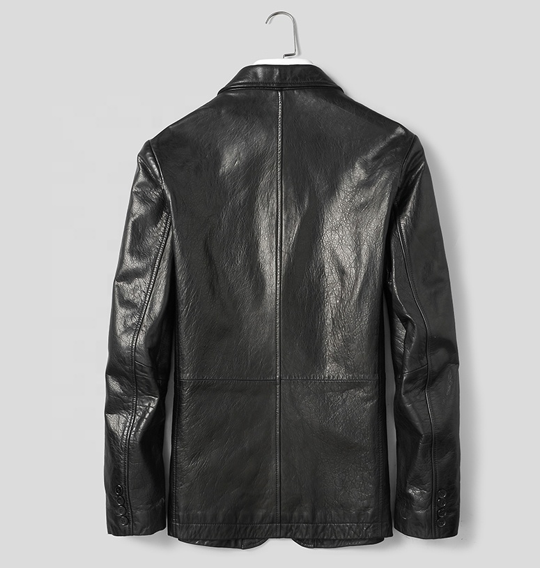 OEM Leather men's blazers leather jacket sheepskin clothes business casual paraffin skin jacket