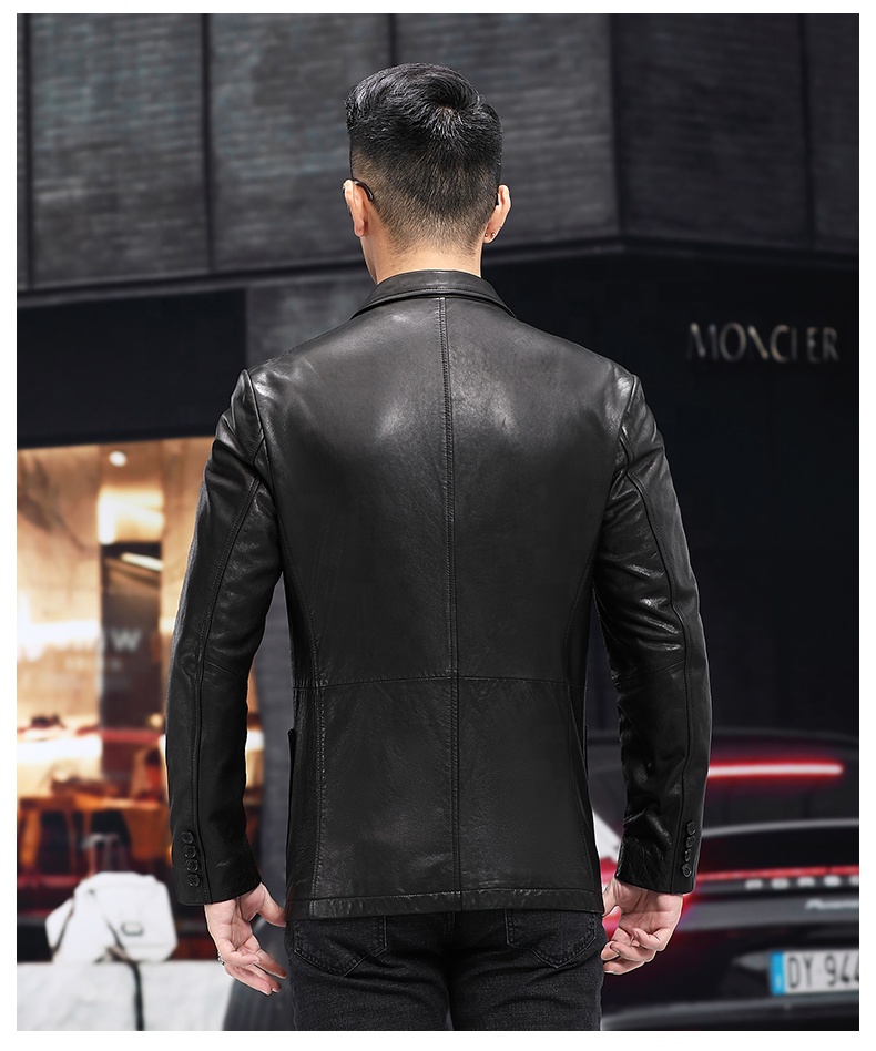 OEM Leather men's blazers leather jacket sheepskin clothes business casual paraffin skin jacket