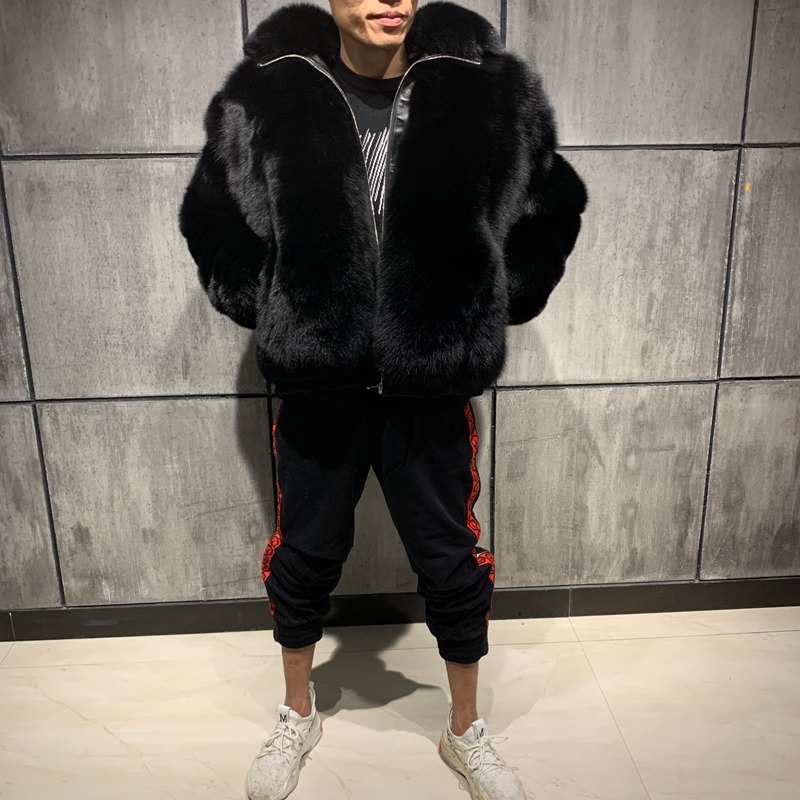 Real Fox Fur Jackets For Men 2021 Turn-Down Collar Bomber Jacket Men Overcoat