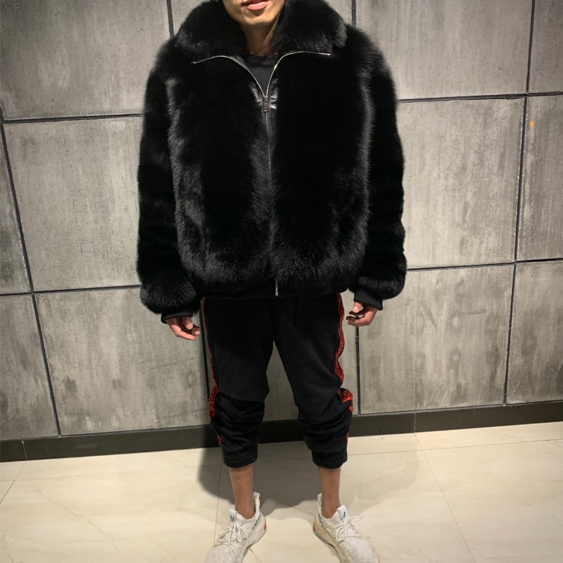 Real Fox Fur Jackets For Men 2021 Turn-Down Collar Bomber Jacket Men Overcoat