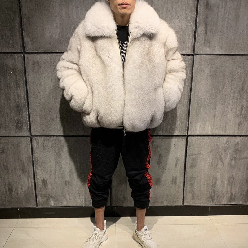 Real Fox Fur Jackets For Men 2021 Turn-Down Collar Bomber Jacket Men Overcoat