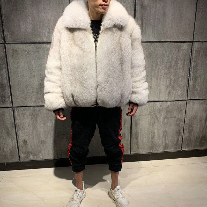 Real Fox Fur Jackets For Men 2021 Turn-Down Collar Bomber Jacket Men Overcoat
