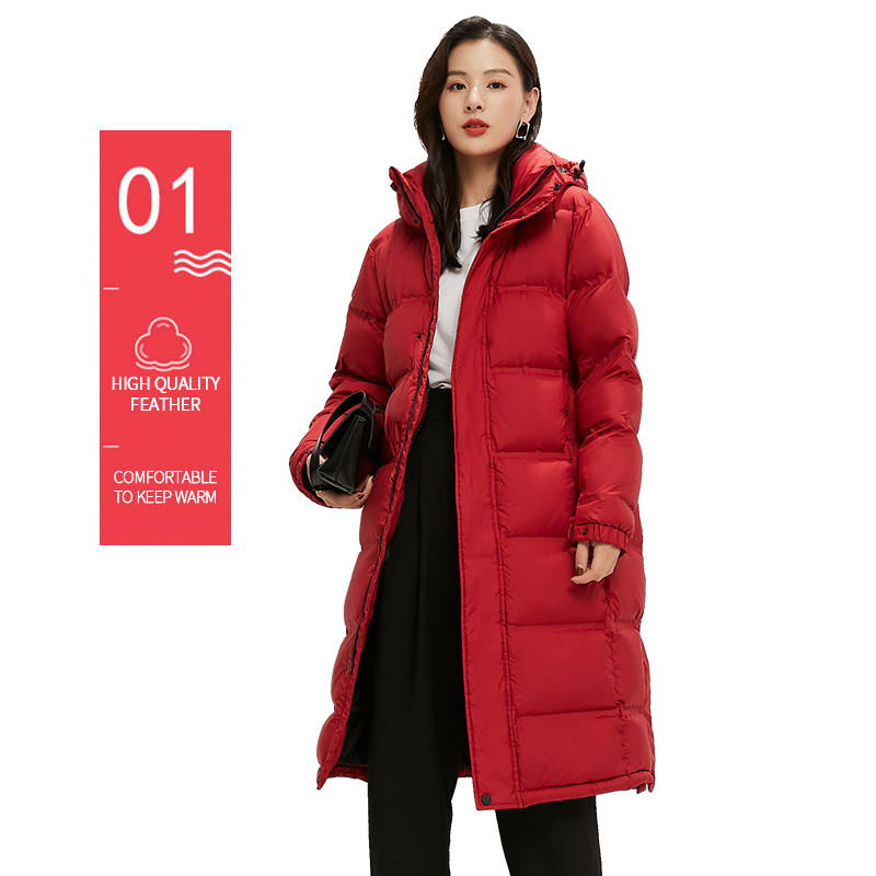 Wholesale Hot Sale Slim Cotton Coat Ladies Over The Knee Long  Detachable Hooded Down Cotton Jacket 