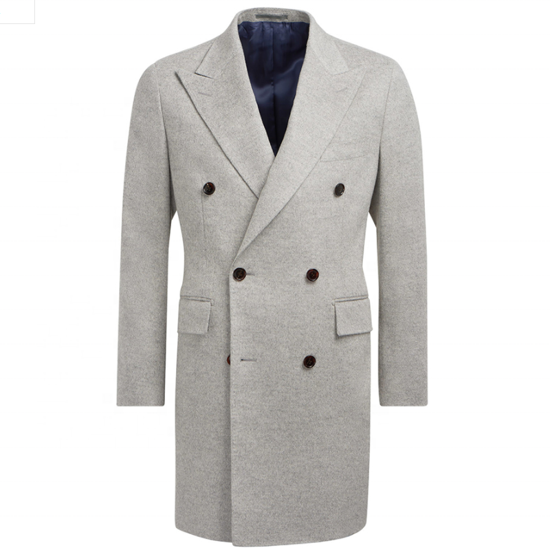 2019 latest design grey plain business gentleman's double breasted over coat men clothing