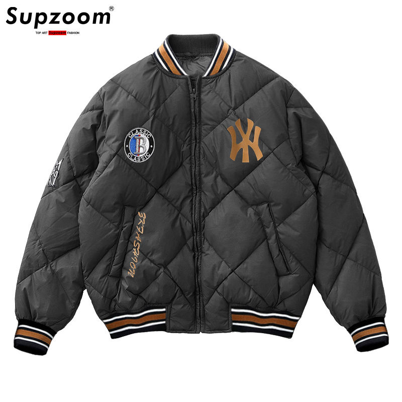 2022 New Arrival Hip Hop Embroidery Couples Casual Top Fashion Winter Men Coat Warm Baseball Down Ja