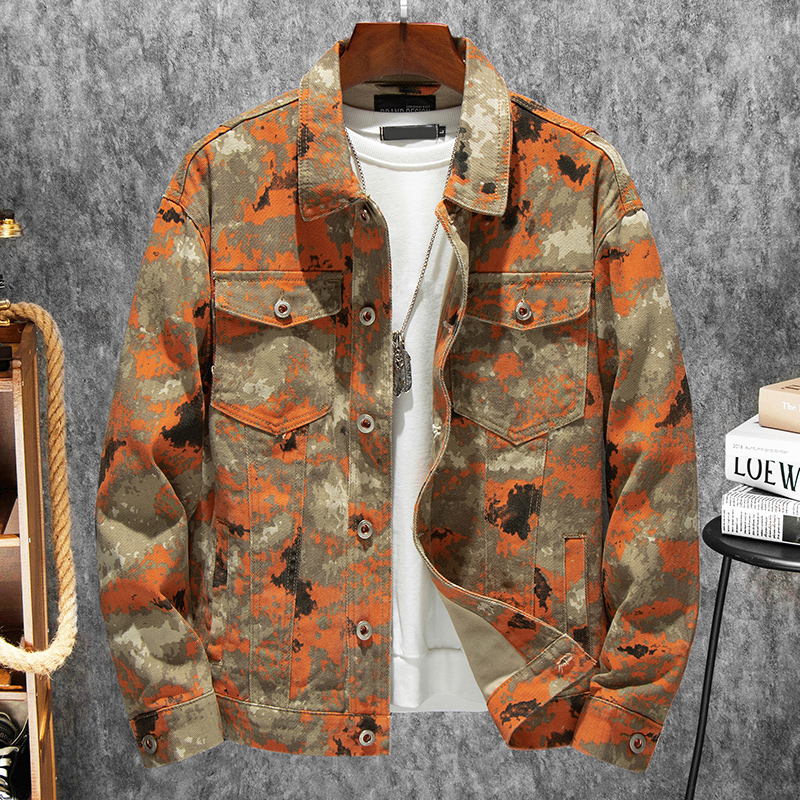 2022 Denim camouflage jacket fashion men women red orange clothing autumn plus size jackets puffer s