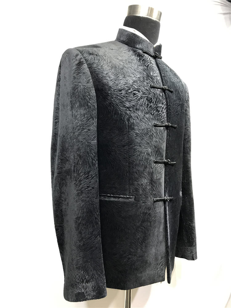 Tailor made Chinese style suit mao style chinese style stand collar men suit black print tuxedos chi