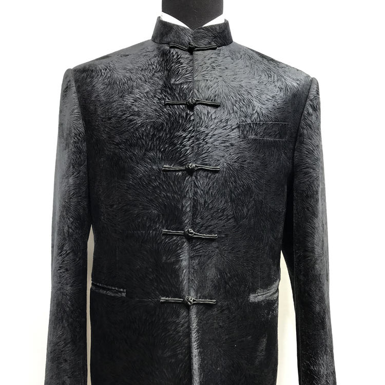 Tailor made Chinese style suit mao style chinese style stand collar men suit black print tuxedos chi