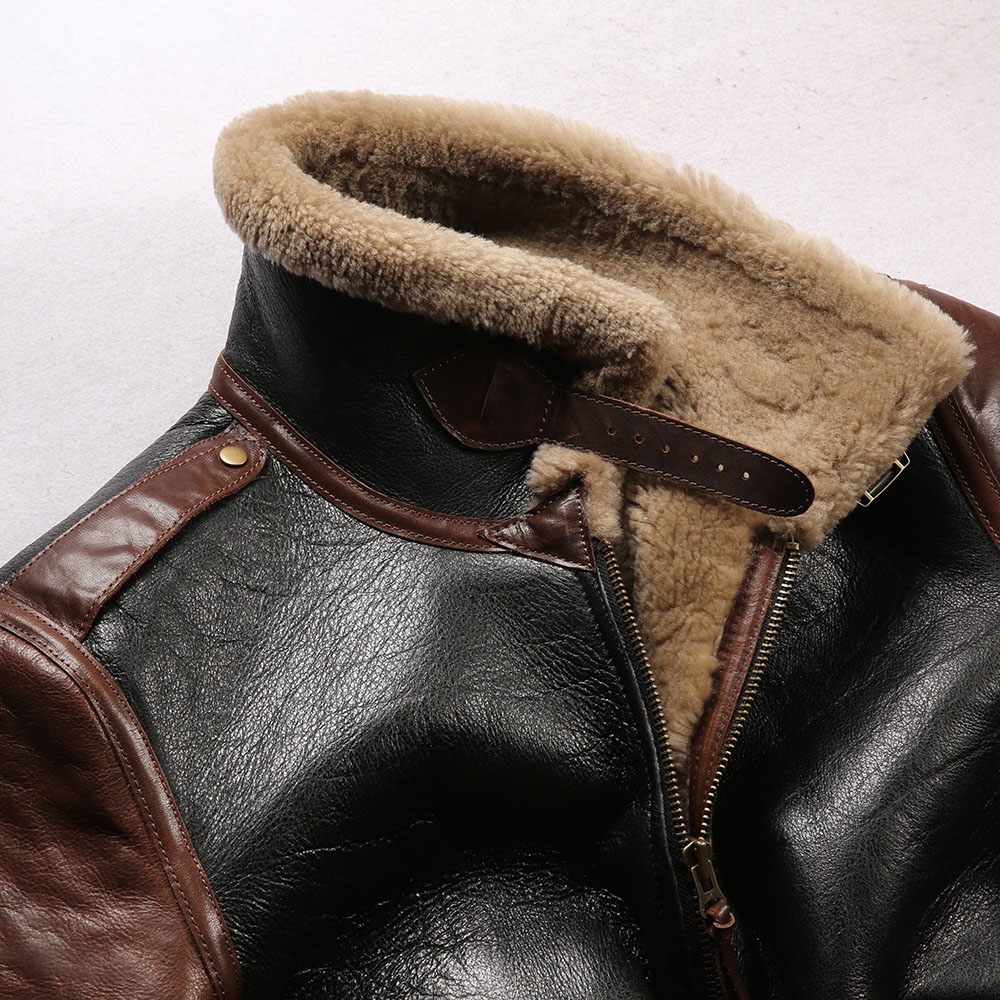 General Patton bomber fur luxury clothing men's winter warm padded real leather sheepskin jackets la