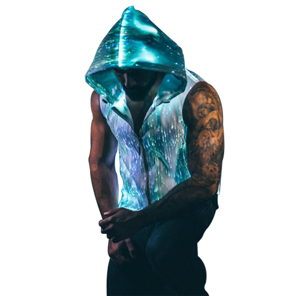Fashion LED Glow Fiber Optic Clothing Rave Clothes Light Up Hoodie For Men