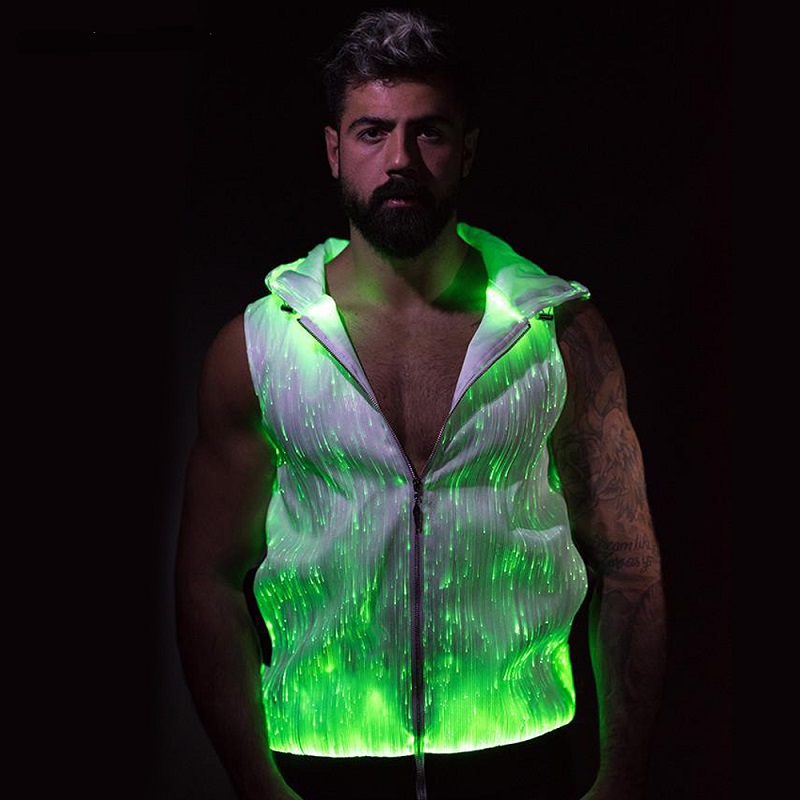 Fashion LED Glow Fiber Optic Clothing Rave Clothes Light Up Hoodie For Men