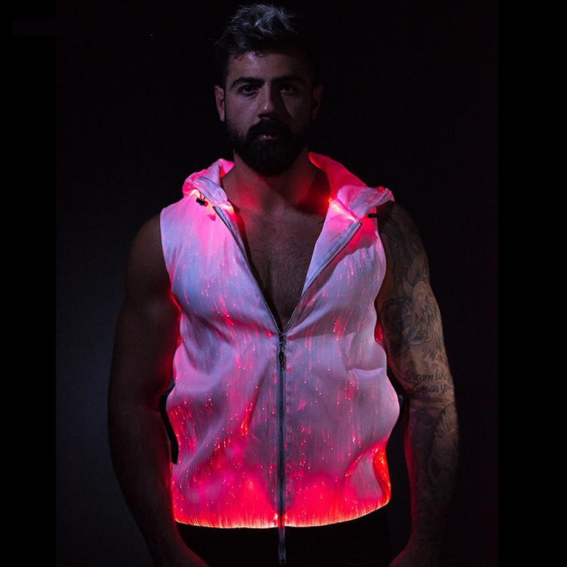 Fashion LED Glow Fiber Optic Clothing Rave Clothes Light Up Hoodie For Men