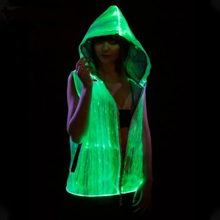 Fashion LED Glow Fiber Optic Clothing Rave Clothes Light Up Hoodie For Men