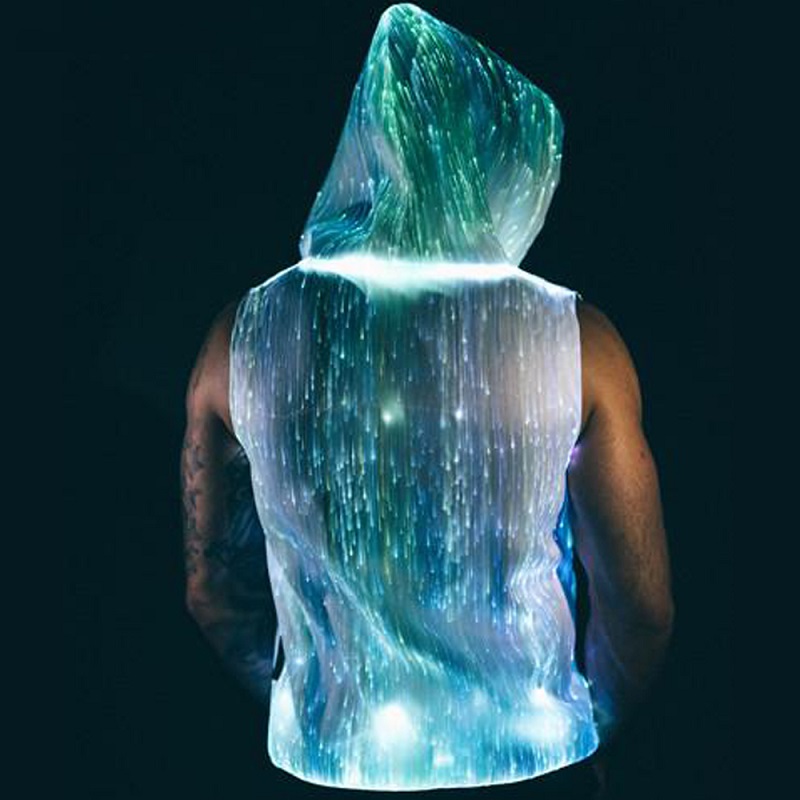 Fashion LED Glow Fiber Optic Clothing Rave Clothes Light Up Hoodie For Men