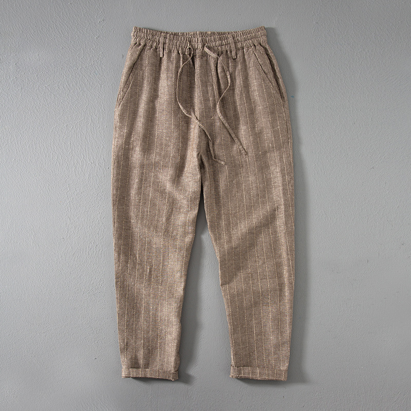 Autumn men's linen trousers large size loose nine 