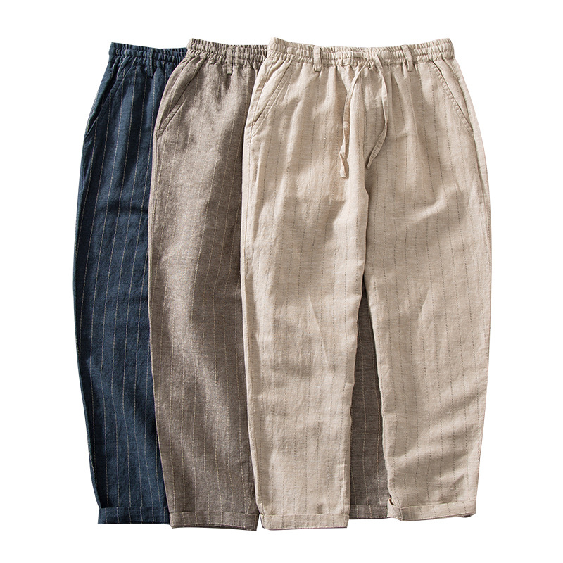 Autumn men's linen trousers large size loose nine 
