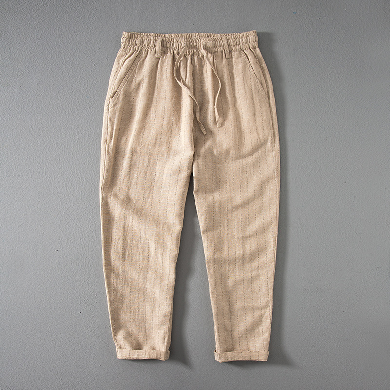 Autumn men's linen trousers large size loose nine 