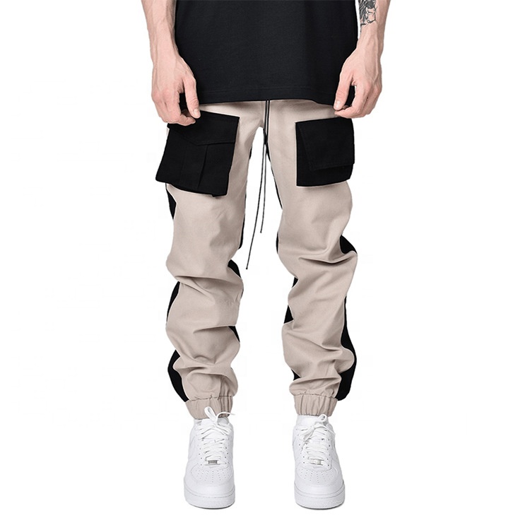 Men's casual color block drawstring pants loose la