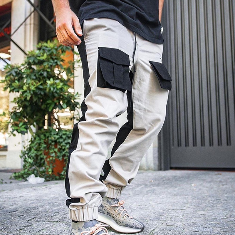 Men's casual color block drawstring pants loose la