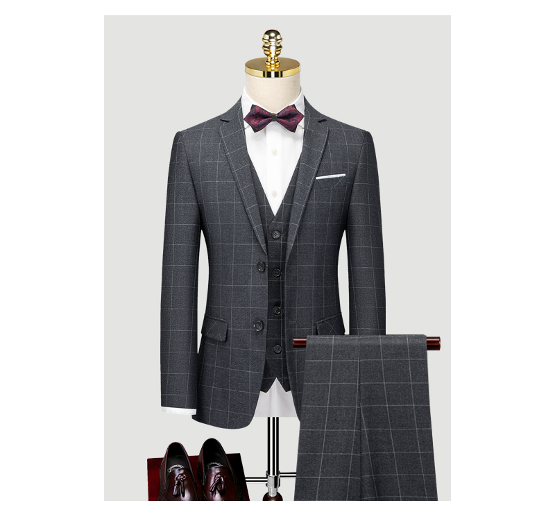 Plaid Suit British Slim Fit Bridegroom Wedding Dress Casual Business Formal Suit Three Piece Customi