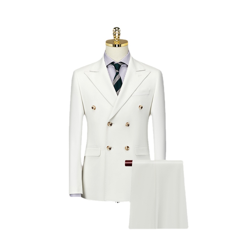 Suit Suit for Men's Business White Double Breasted Korean Version Slim Fitting Luxury Bridegroom's W