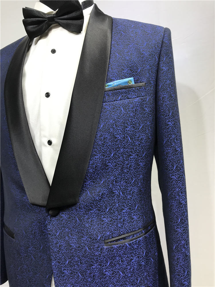 SEDBOJ Print Wedding Suit Blue Man jacket and Black Pants Tailor Suit Blazer Custom Made Man Suit St