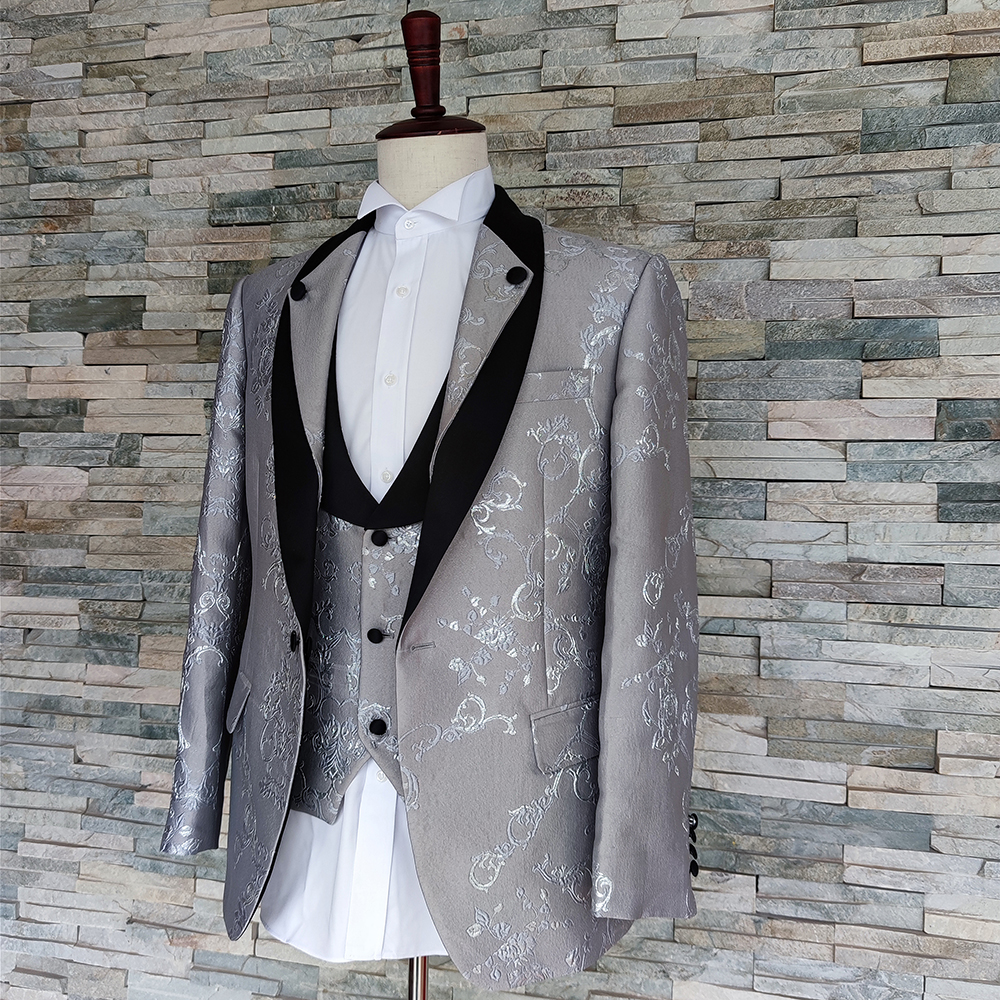Customized Men's Korean Silver Pattern Suit Coat Wedding