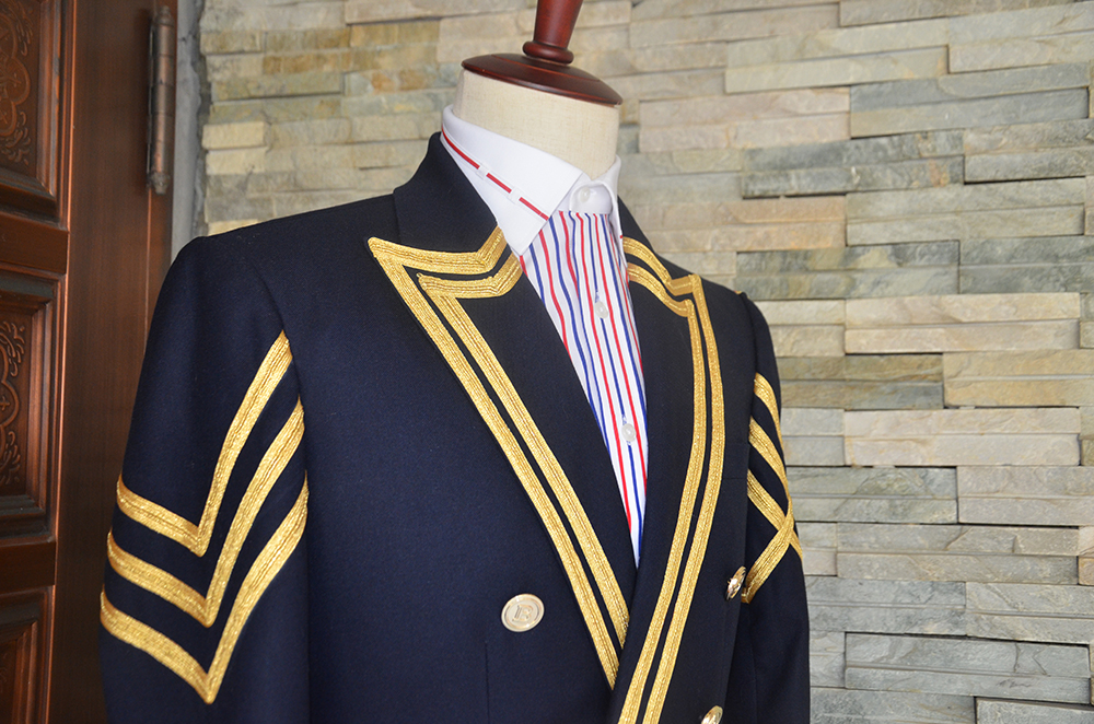 Customized Men's Korean Blue Stripe Edge Suit Coat Wedding