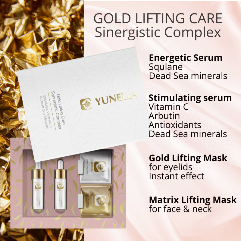 Set Gold Lifting Skin Care Hyaluronic Acid Anti-Aging Energetic Serum vitamin C Arbutin Gold lifting
