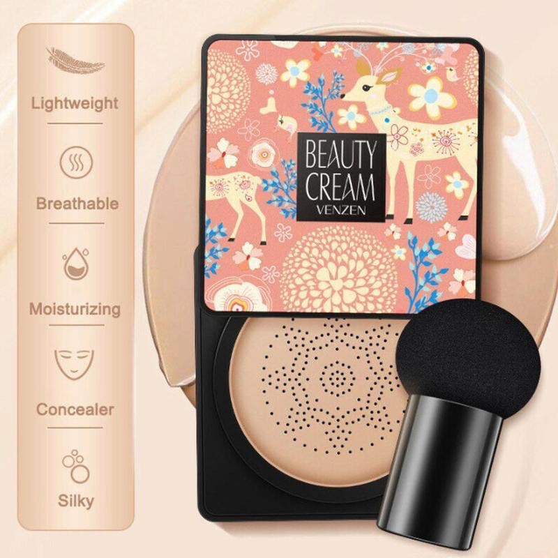 VENZEN Makeup Coverage Foundation Concealer Mushroom Head Air Cushion BB Cream Repair Brightening Sk