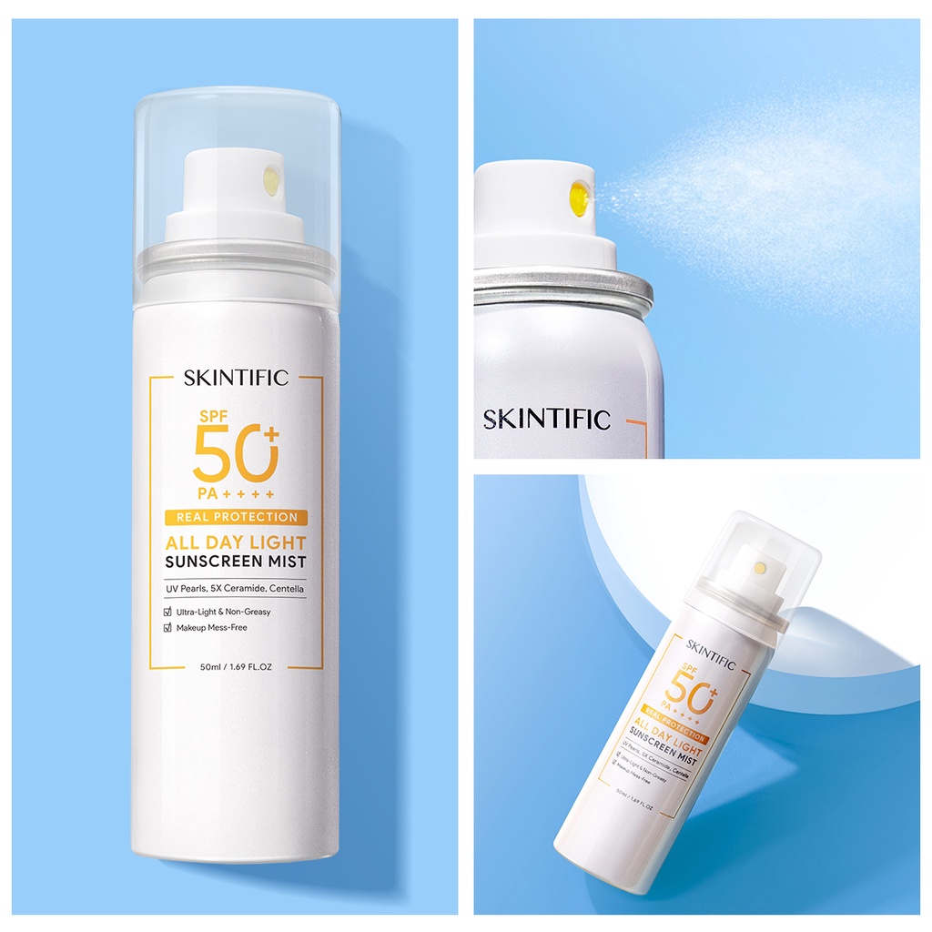 [Ready Stock] SKINTIFIC All Day Light Sunscreen Mist SPF50 PA++++ Whitening Sunblock Spray Anti UV F