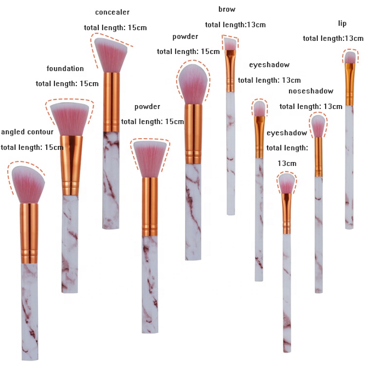 10Pcs Marble Makeup Brush,High Quality Cosmetic Ma