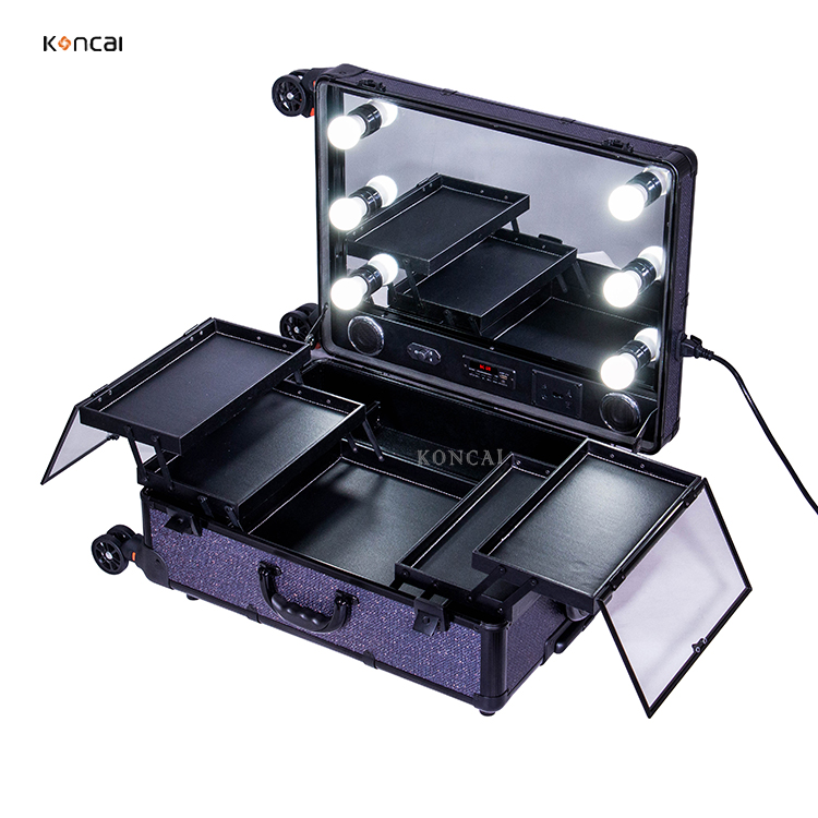 high quality makeup travel rolling carry case cosmetic beauty trolley suitcase with lights makeup ta