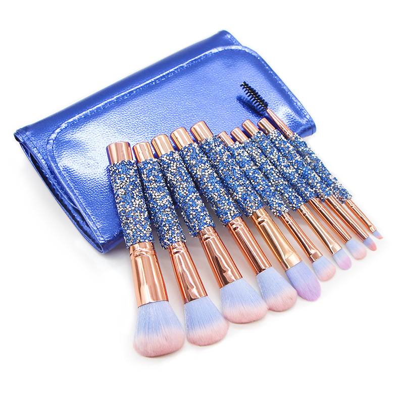 10 New Diamond-Encrusted Makeup Brushes With Blue Diamond Handle High-End Loose Powder Eyeshadow Bru