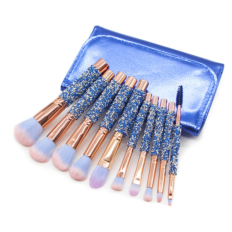 10 New Diamond-Encrusted Makeup Brushes With Blue Diamond Handle High-End Loose Powder Eyeshadow Bru
