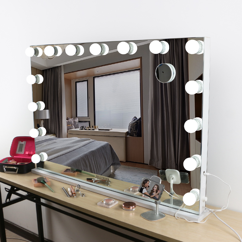 LED  Custom Wholesale  Portable Desktop Cosmetic Smart Table Makeup Mirror with 15 PCS bulbs mirror