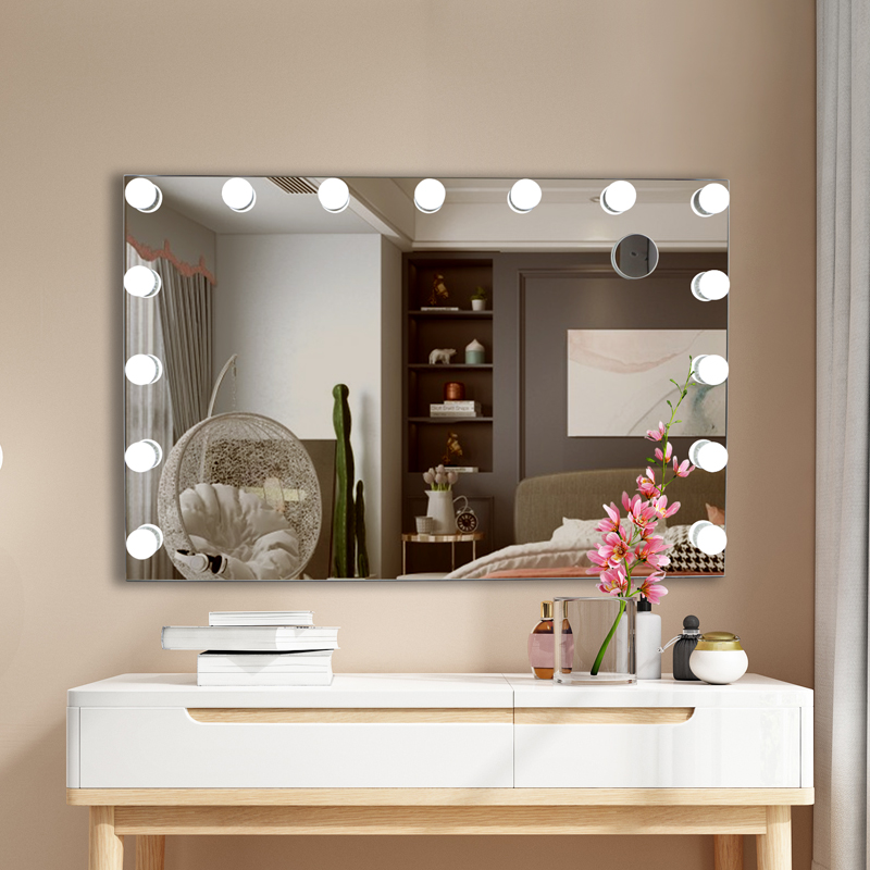 LED  Custom Wholesale  Portable Desktop Cosmetic Smart Table Makeup Mirror with 15 PCS bulbs mirror