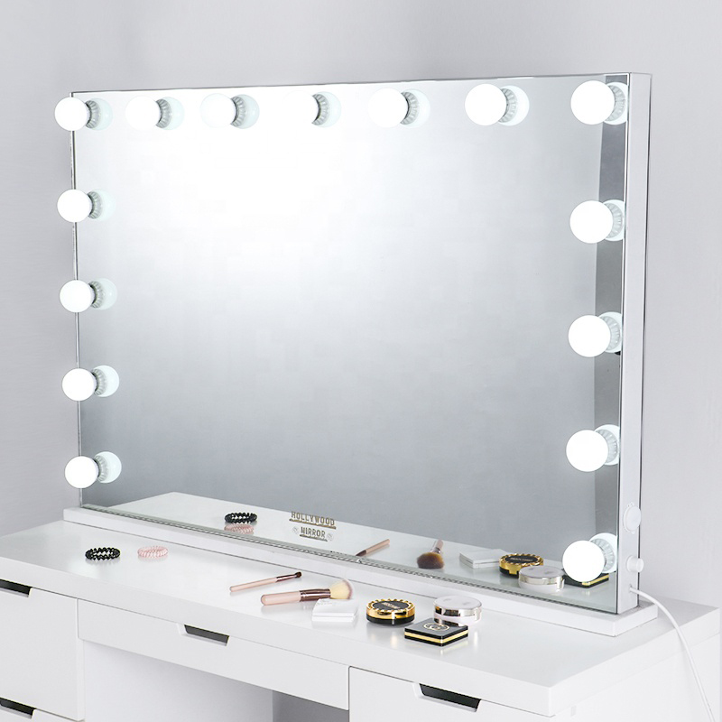 LED  Custom Wholesale  Portable Desktop Cosmetic Smart Table Makeup Mirror with 15 PCS bulbs mirror
