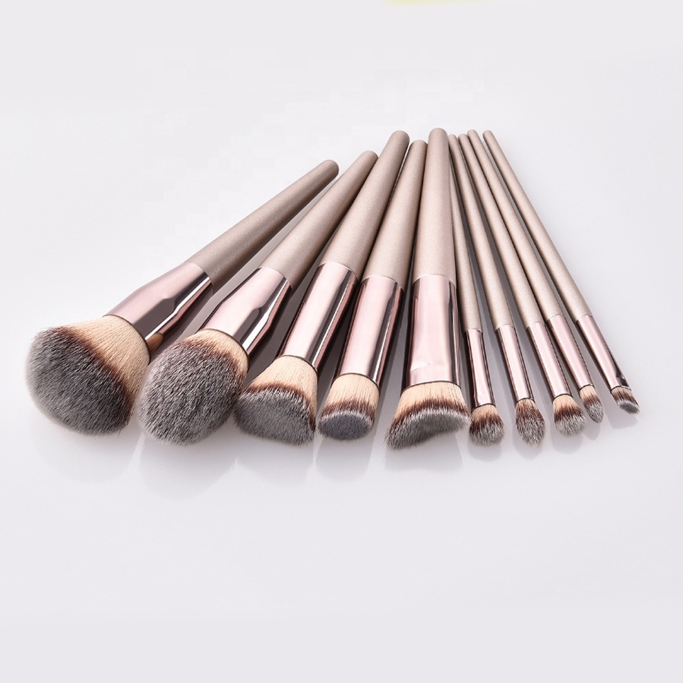 10Pcs Champagne Soft Makeup Brushes Tools Cosmetic
