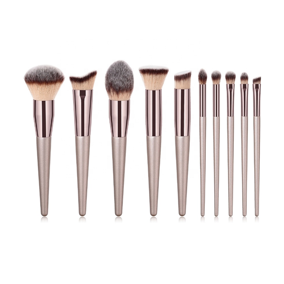 10Pcs Champagne Soft Makeup Brushes Tools Cosmetic