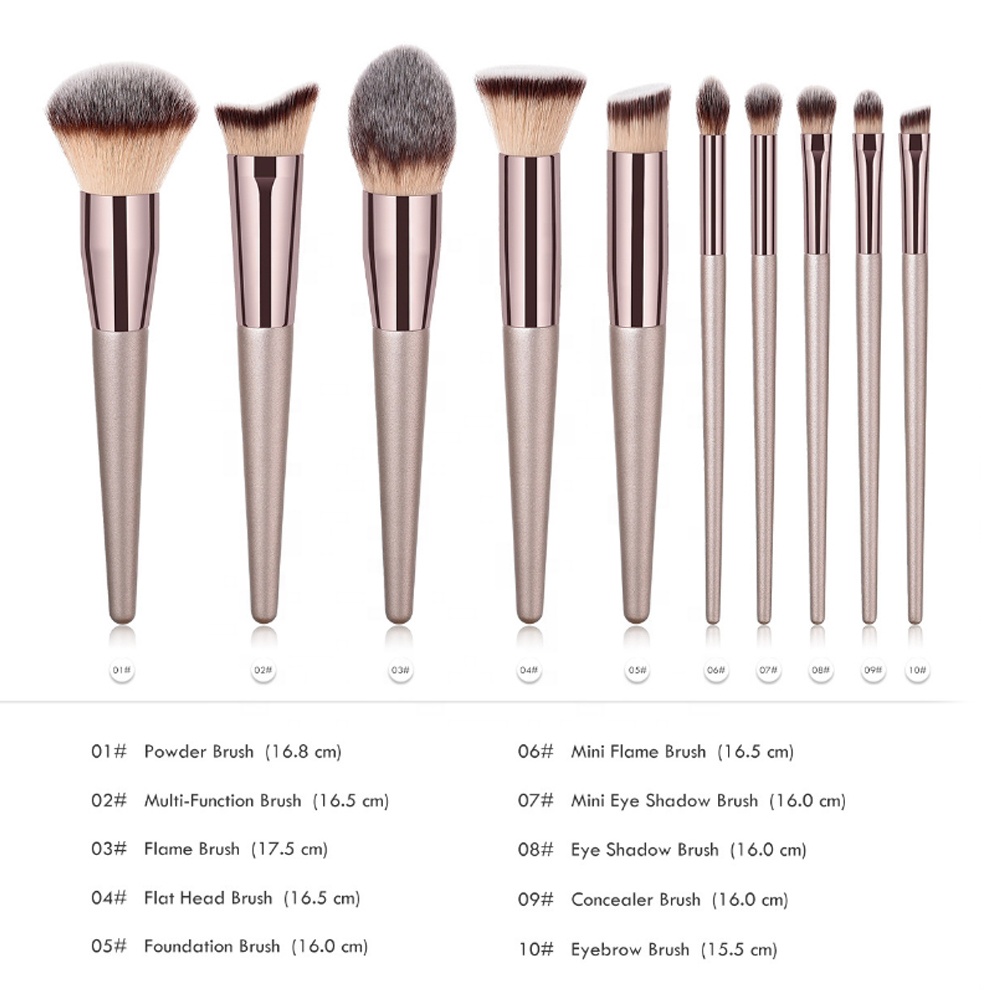 10Pcs Champagne Soft Makeup Brushes Tools Cosmetic