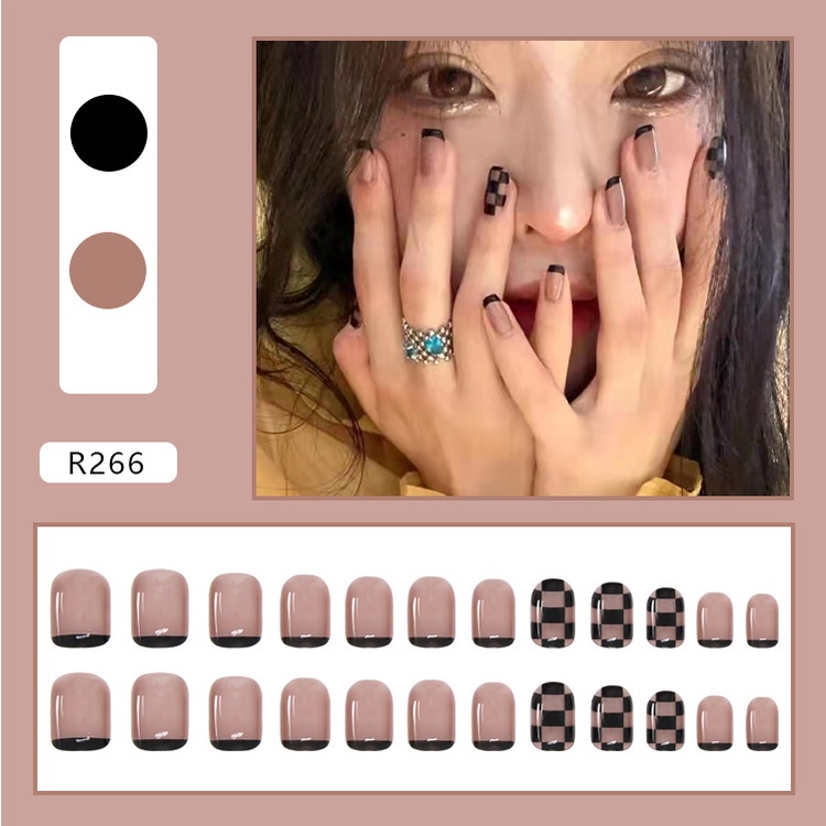 R266 24pcs Artificial Matte French Nail Fake Nails