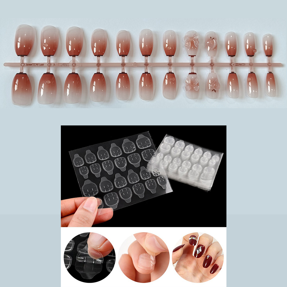 【with 24pcs Stickers】24Pcs False Fake Nail/false Nails/nail Stickers/ French Shiny Square Design Pre