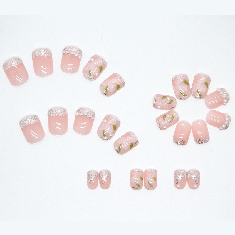 24Pcs DIY Fake Nails French Cool Finger Nail Art False Nail Sticker